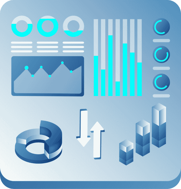 Графическое изображение с графиками, символизирующими аналитические процессы